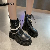 jfuncy punk womens shoes platform boots trend chain decorations woman short booties gothic style women shoe ankle boot