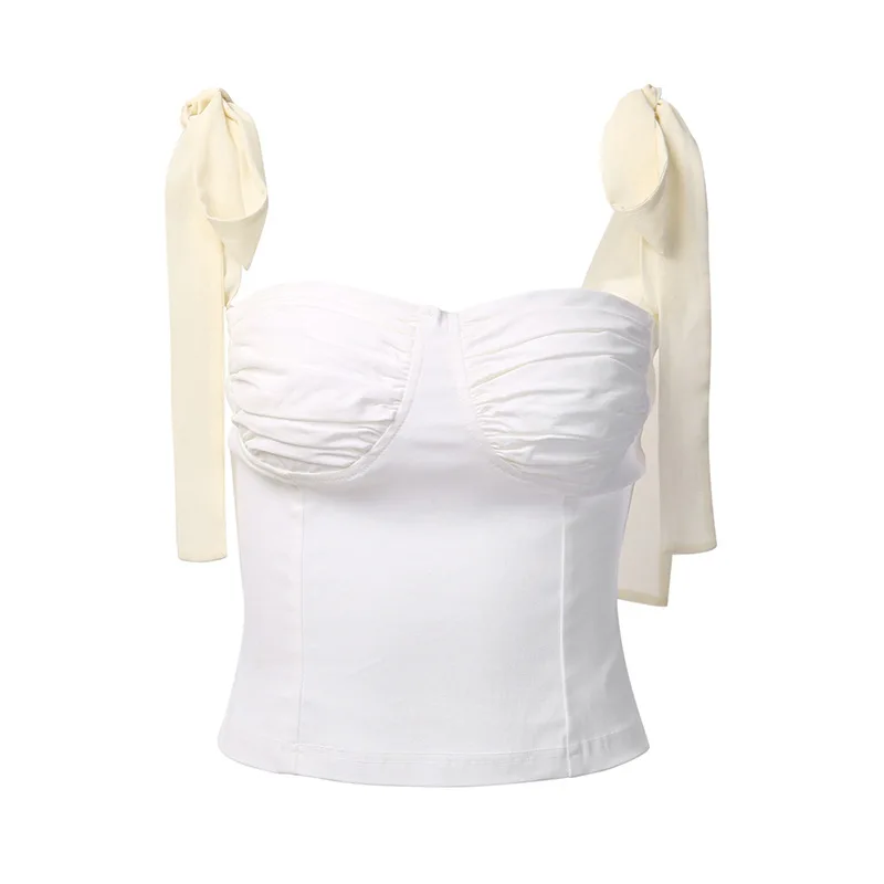 

Y2K Women Summer White Backless Bow Tank Tops Sexy Bandage Spaghetti Strap Crop Top Women's Camis Casual Party Lace For Girls