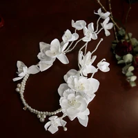 bride beaded hair decoration white satin flower hair ornament hair hoop headband wedding hair jewelry