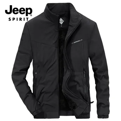 JEEP SPIRIT зимняя куртка для мужчин Толстая Теплая Флисовая ветровка зимнее пальто для мужчин повседневное стоячий воротник M-4XL верхняя одежда для мужчин - Цвет: Черный