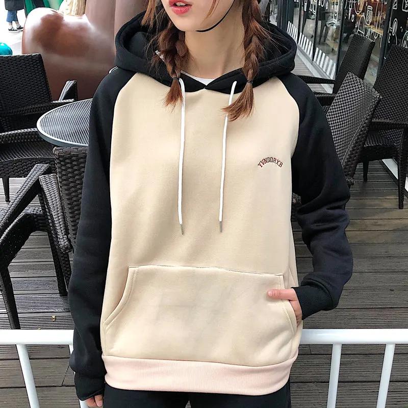 Женская теплая толстовка с капюшоном в стиле Харадзюку свободного кроя начесом