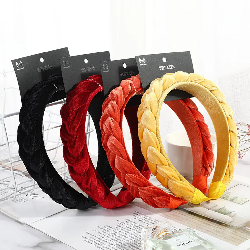 

Richkeda Store New 2021 Fashion Velvet Braid Hairband Women Hair Head Hoop Sweet Girls Hair Headband hair accessories diademas
