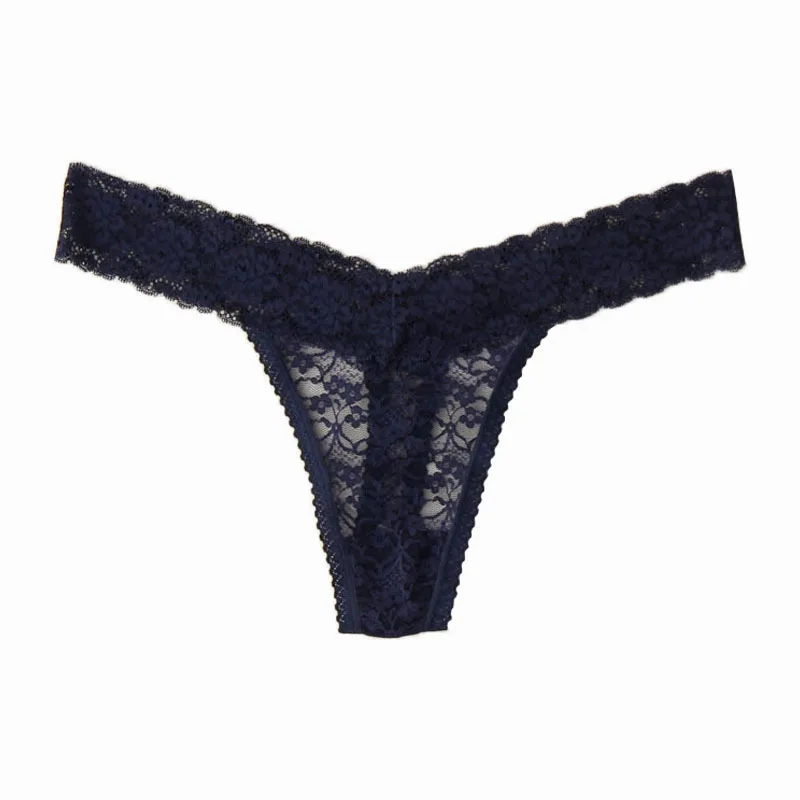 

Amazon Europe and America cross border sexy lace traceless low waist transparent sexy hot t-pants large women's thong