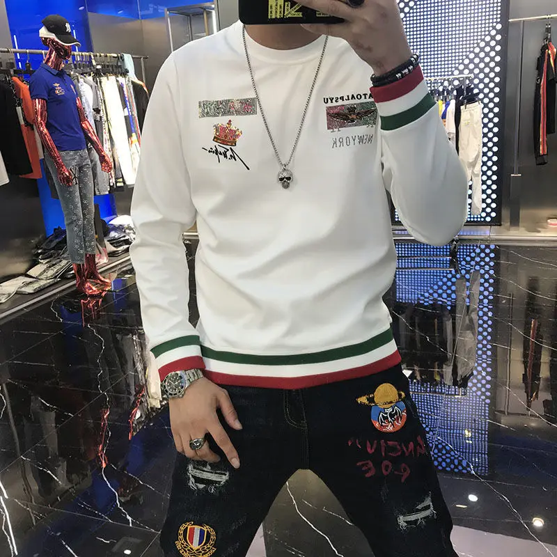 Мужская толстовка с длинным рукавом свитшот круглым вырезом и короной весна