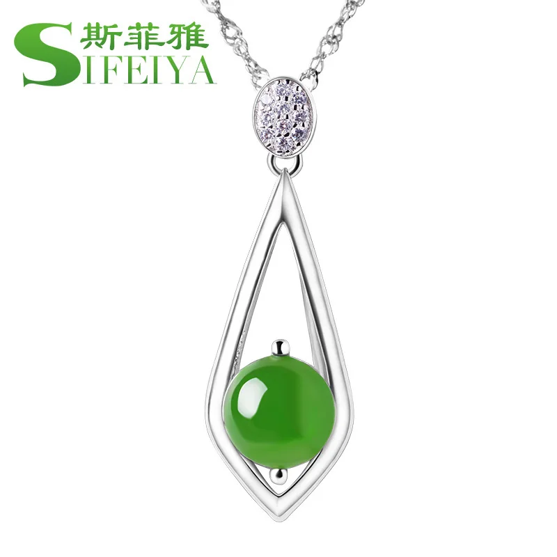 

pendant with certificate factory direct sale 925 pure silver inlaid Jasper Necklace apple green natural jade pendant