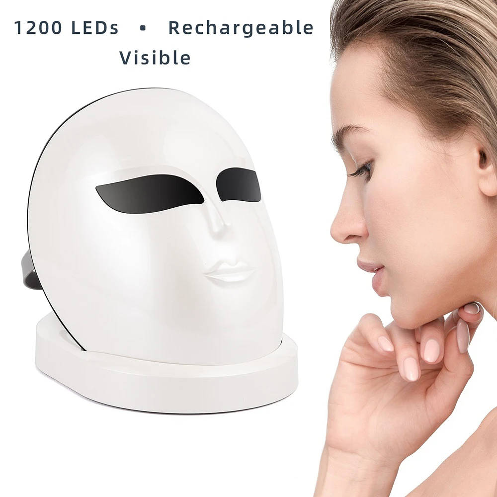 

Wireless 1200PCS LEDS Face Mask 3 Color LED Photon Therapy Beauty Mask Machine Anti Acne Wrinkle Removal Shrink Pores Brighten