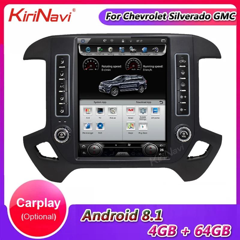 KiriNavi Telsa Style Vertical Scree 12 1 &quotAndroid 8 автомобильное радио для Chevrolet Silverado GMC
