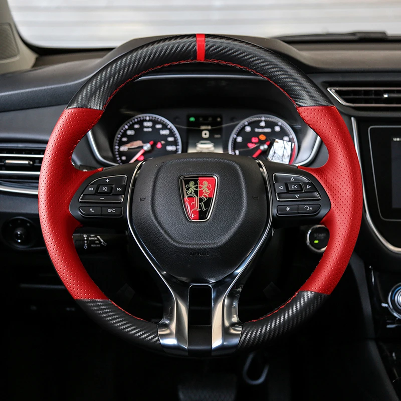 

For Roewe RX5 EI5 I6 360 RX8 MAX PLUS DIY hand carbon fiber stitched leather car steering wheel cover