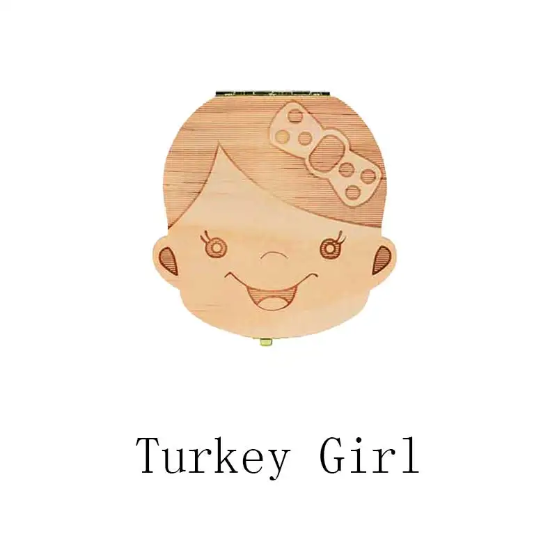 turkey girl Ящик для хранения зубов португальский немецкий английский испанский французский итальянский текст для маленьких мальчиков и девочек деревянный ящик для сбора молочных зубов - Цвет: turkey girl