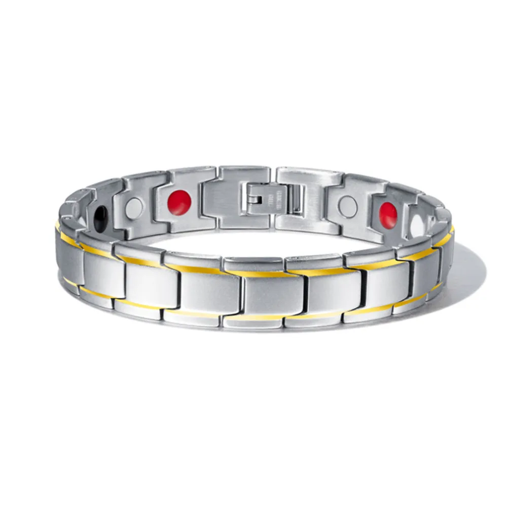 Silver with gold Мужские браслеты с магнитным гематитом, медный браслет с застежкой-крючком, терапевтические браслеты, мужские ювелирные изделия для здоровья - Окраска металла: Silver with gold