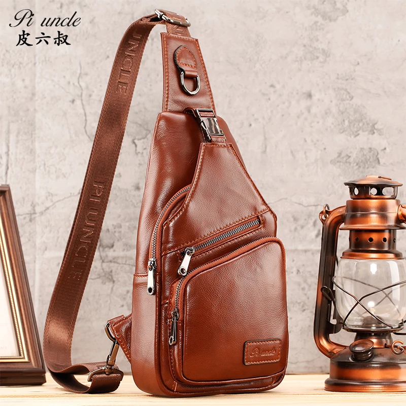 Мужская сумка-мессенджер из натуральной кожи на плечо с боковым креплением.