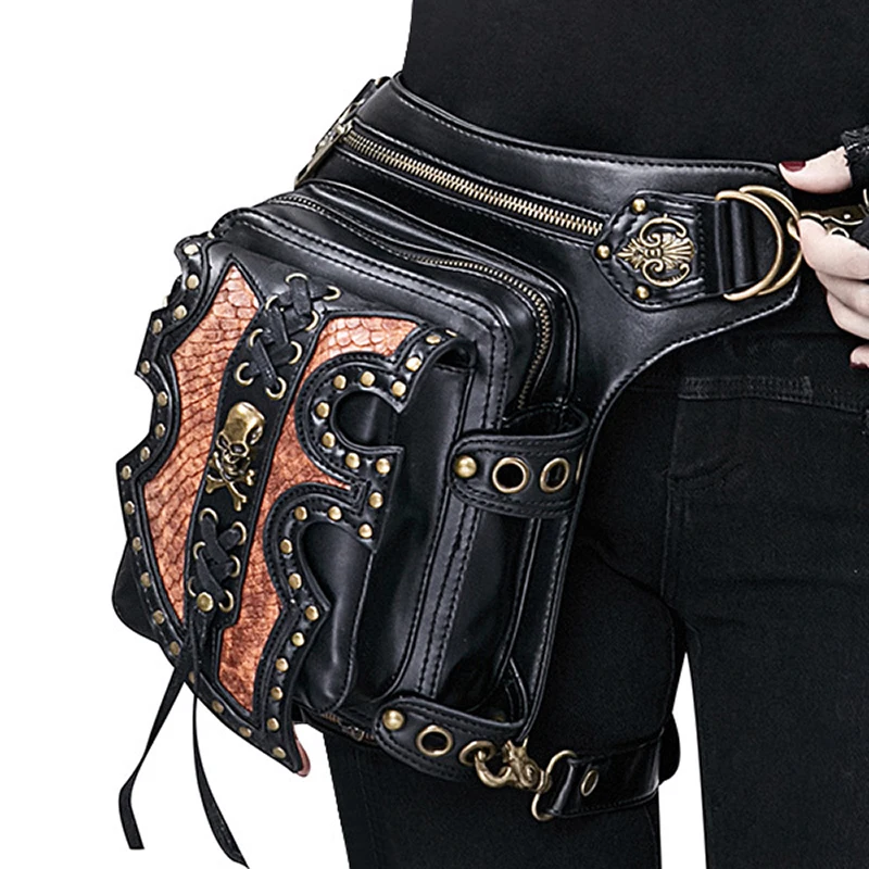 

Women Steampunk Waist Bag Motorcycle Drop Leg Bags for Male Punk Rock Thigh Belt Hip Messenger Bag Shoulder Crossbody Back Pack