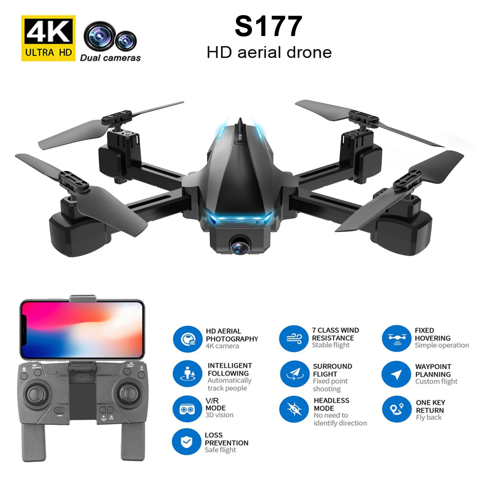 

CSJ S177 RC Drone with Camera 4K HD Drone Dual Camera 5G WIFI FPV GPS Optical Flow Positioning RC Quadcopter Drone for Adult