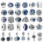 Подлинные Украшения в виде звеньев кошачий глаз, бусины, синее море, сердце, подходит для браслета Pandora, ювелирные изделия для рукоделия