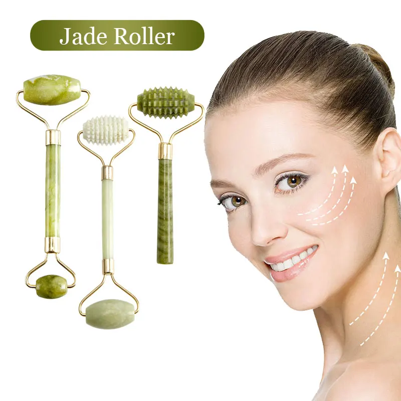 

Natural Jade Roller Massager For Face Chin Lift Face Roller Neck Slimming Facial Massager Double Heads Stone Skin Care Tools