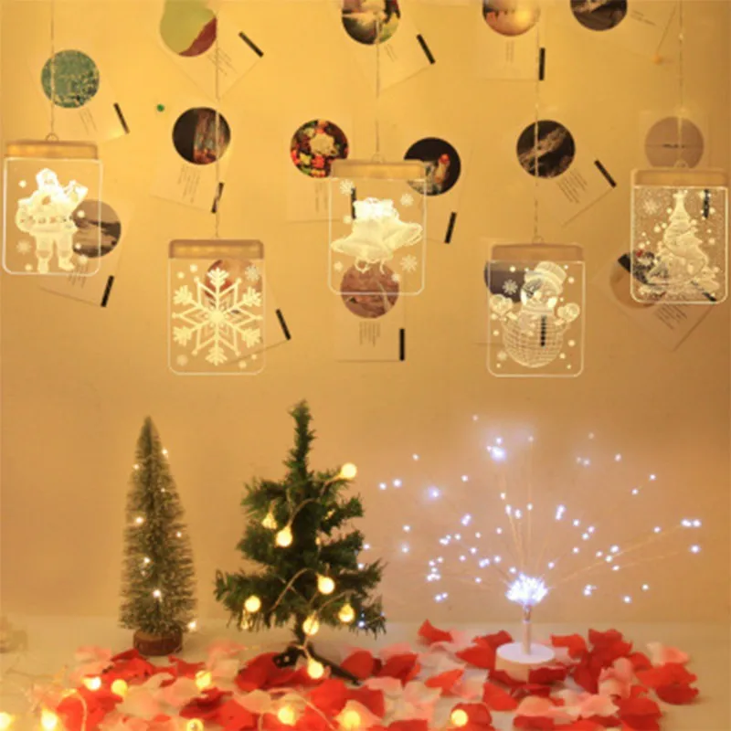 

LED Christmas Suction Cup Snowman Santa Claus Bells Christmas Lights Door Window String Lights Home Decoration for New Year