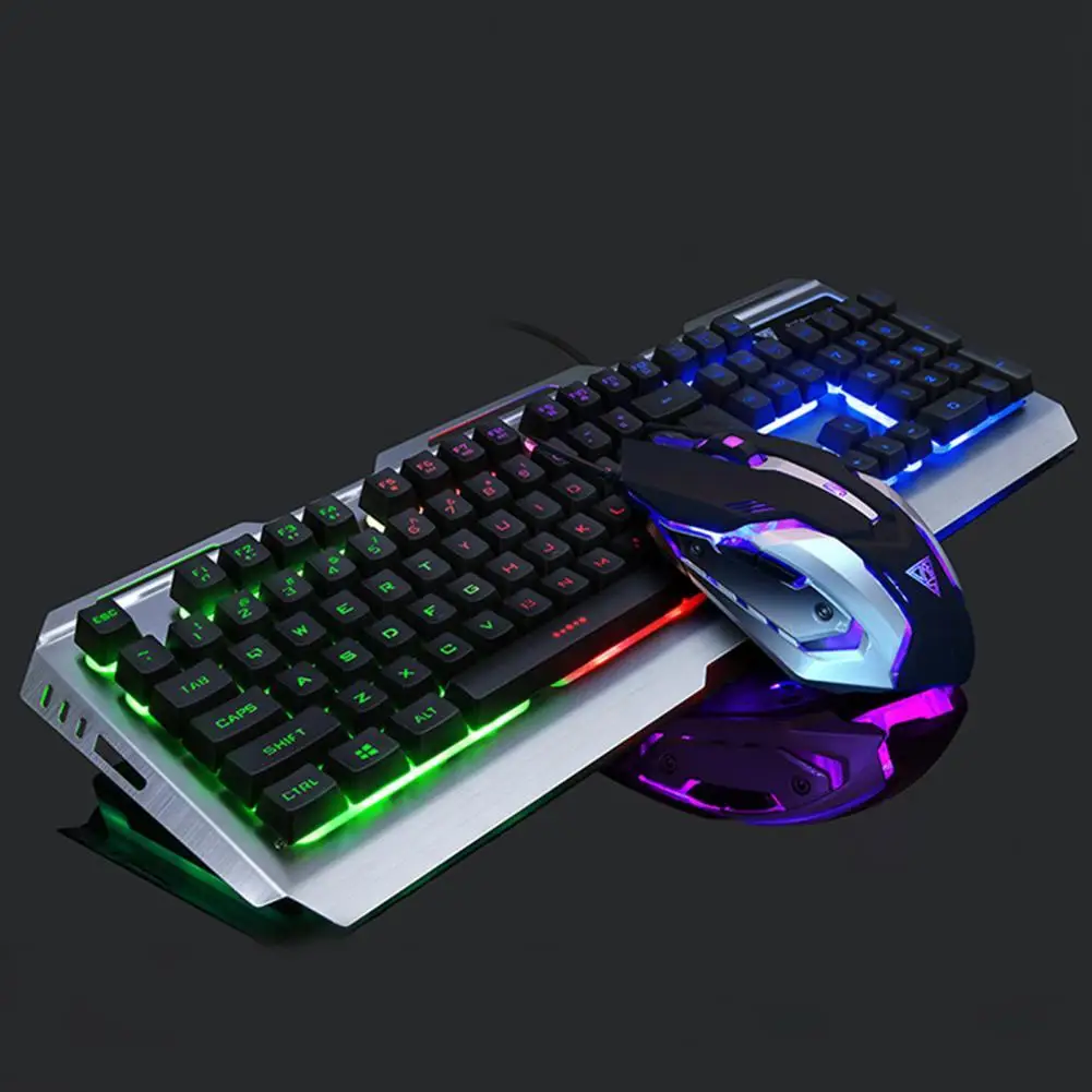 

Проводная клавиатура и мышь V1 RGB, 1 комплект, портативная клавиатура RGB Plug Play, Проводная игровая мышь 3200DPI для ПК, набор клавиатуры и мыши