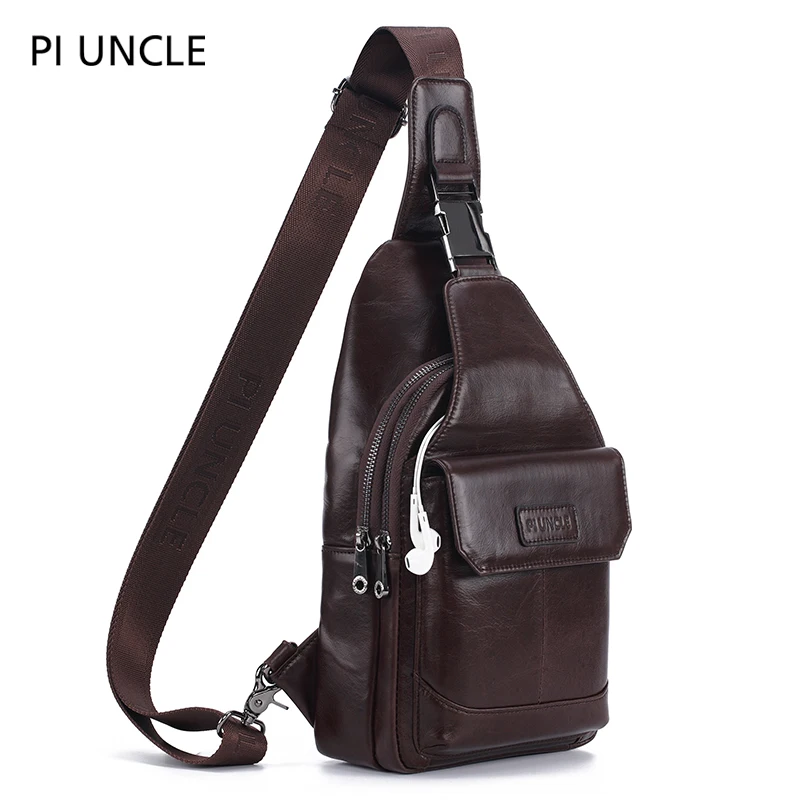 Мужские нагрудные сумки известного бренда из натуральной кожи мессенджеры на
