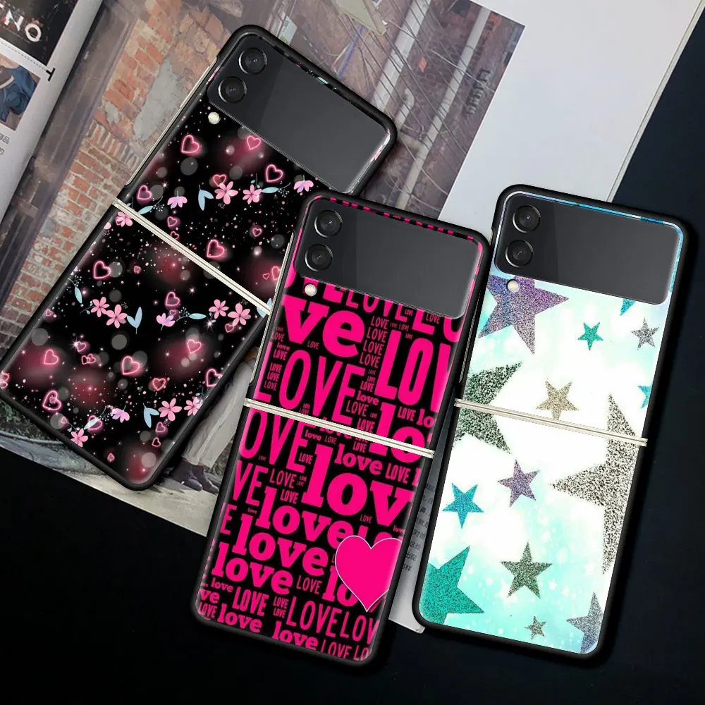 

Movil Phone Case for Samsung Galaxy Z Flip 3 5G Protective Shell Black Cubre Hard Coque Z Flip3 6.7 "Cover My Pink Heart