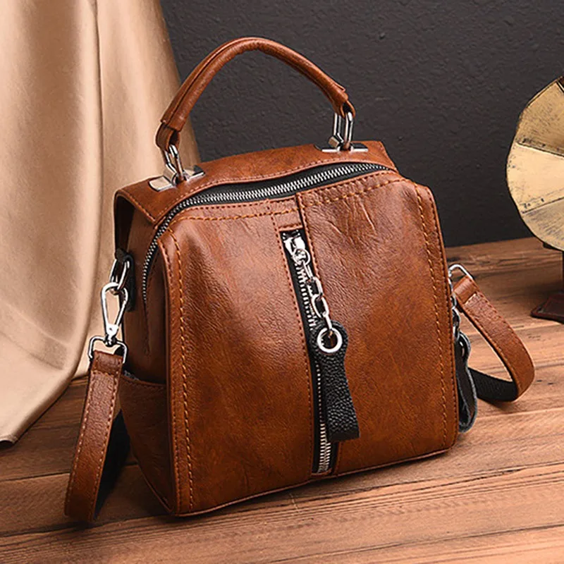 

Solid Color Fashion Leather Backpacks For Teenage Girls Shoulder Bag Bagpack Women Retro Schoolbags