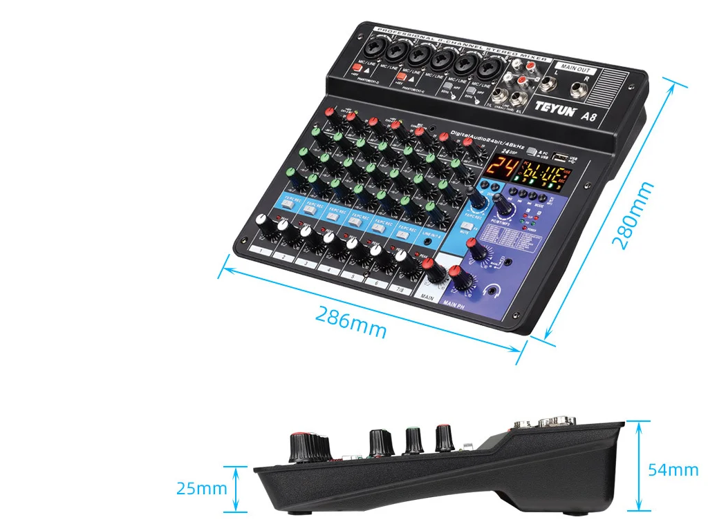 TEYUN 8-channel Professional Portable Mixer Sound Mixing Console Computer Input 48v Power Model Number Certification Origin Type |