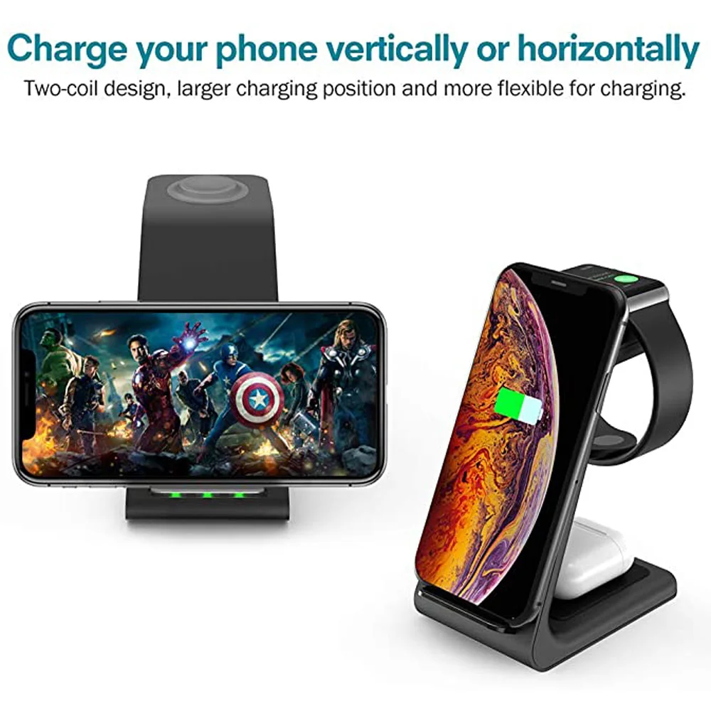 3 in 1 wireless charger station 15w fast apple wireless charging stand dock for iphone 1312118 pro max airpods iwatch samsung free global shipping