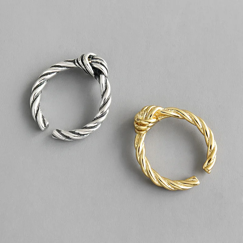 Античная стерлингового серебра 925 узел Твист Регулируемые кольца для женщин