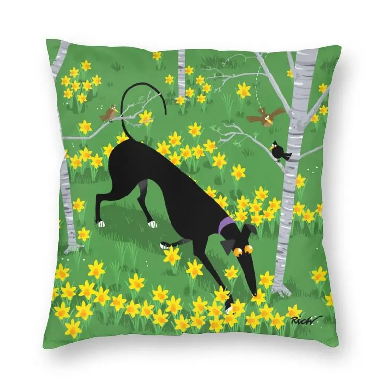 

Italian Greyhound Art Modern Throw Pillow Covers Home Decoration Daffodil Hound Nature Spring Cartoon Cushion Cover For Sofa