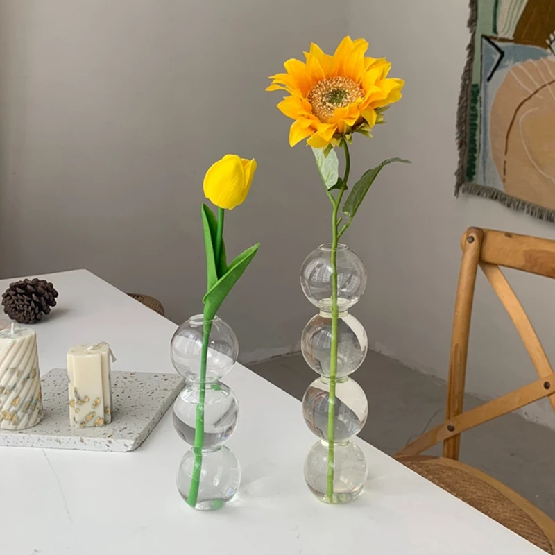 

Nordic Glass Flower Vase Bubble Bottle Shaped Glass Vase Transparent Hydroponic Ball for Home Wedding Table Decoration