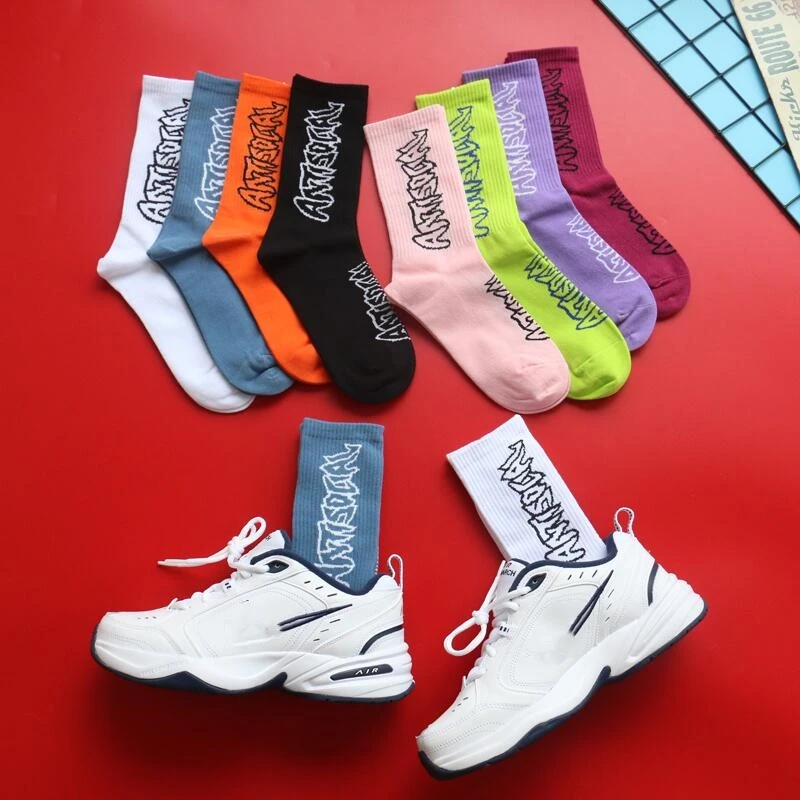

Harajuku crew fun letter print socks unisex creative hip-hop socks streetwear personality design sports skateboard socks