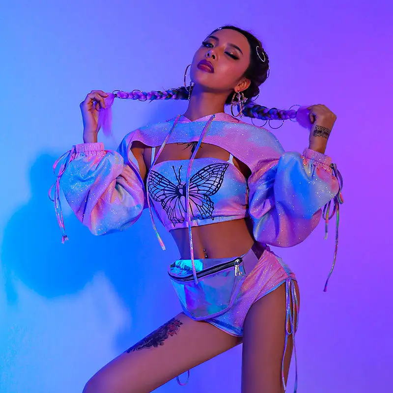 

Women Jazz Dance Costume Purple Tops Bikini Sexy Nightclub DJ DS Gogo Stage Performance Suit Clothes Hiphop Rave Outfit