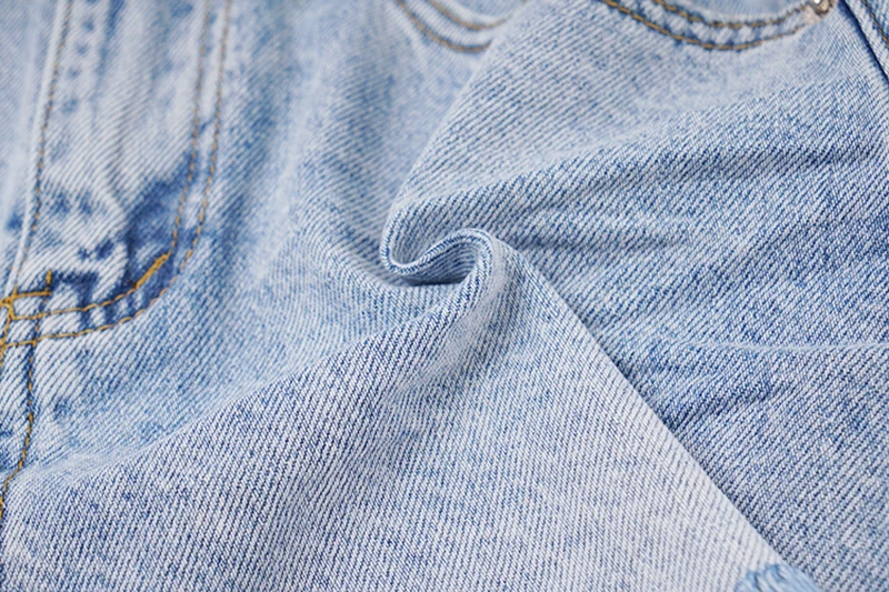 

[EAM] Women Blue Contrast Color Hole Burr Denim Shorts New High Waist Loose Fit Trousers Fashion Tide Spring Summer 2021 1DD8498