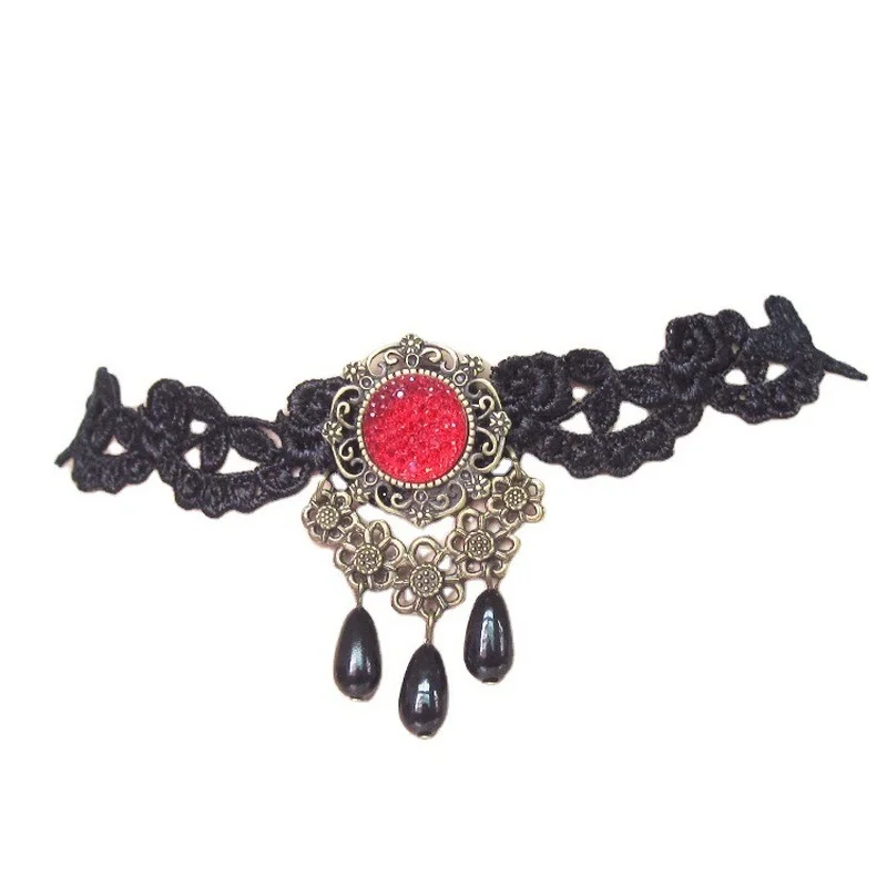 

Jewelry Black Lace Crystal Necklace European and American Retro Pearl Clavicle Chain Ladies Pendant Necklace