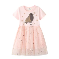 jumping meters princess party tutu dresses with beading bird cute baby mesh clothes short sleeve kids frocks toddler dress