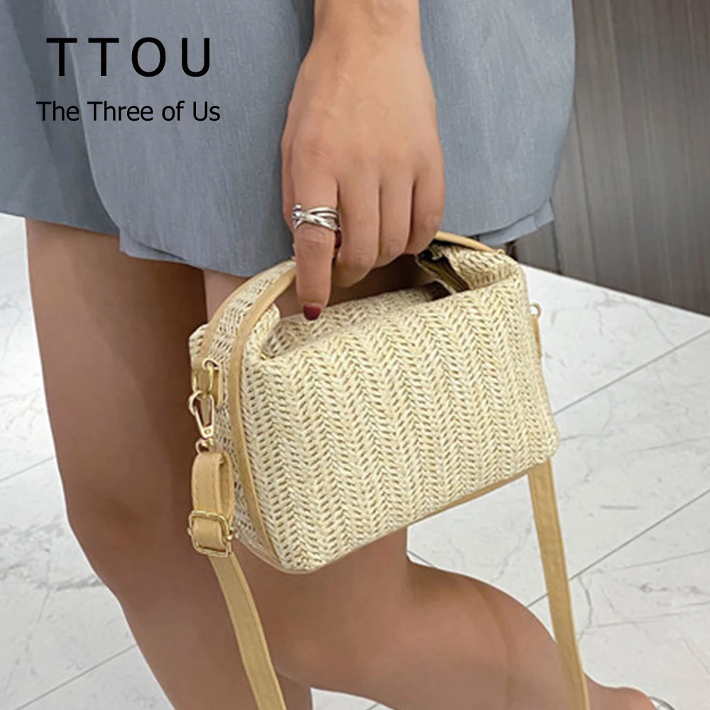 

Straw Woven Shoulder Messenger Bag For Women New Summer Simple Hand-carrying Bag All-match Leisure Vacation Handbag Female Totes