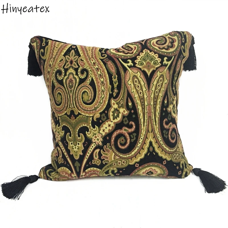 В винтажном стиле Цвет Черный Пейсли синель Чехлы 4 подушка с кисточкой