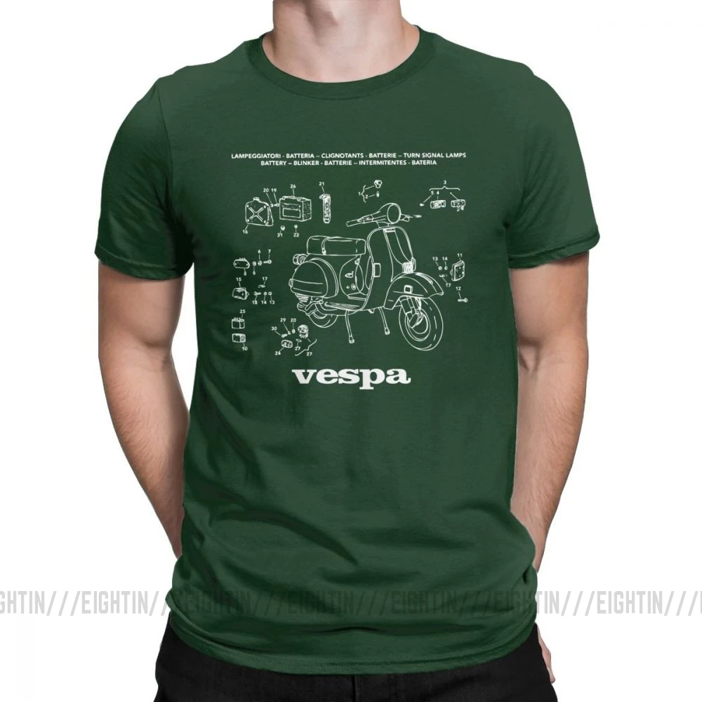 Vespa футболки запчасти скутер Италия уникальный ретро мотоцикл велосипед футболка мужская короткий рукав Винтаж тройники очищенный хлопок - Цвет: Forest Green