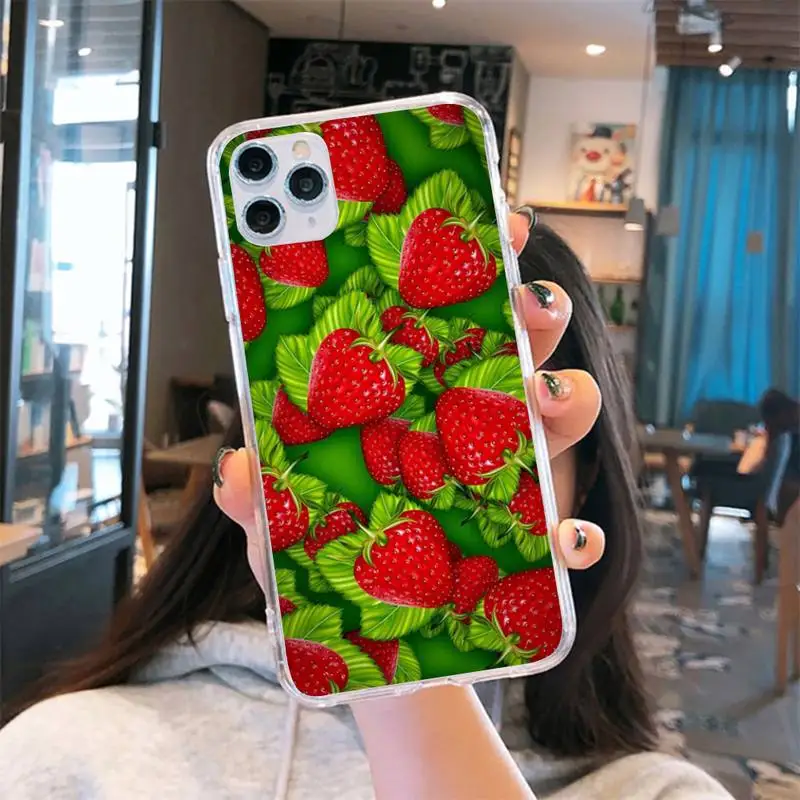 

Strawberry blueberry fruit Phone Case Transparent for iPhone 6 7 8 11 12 s mini pro X XS XR MAX Plus