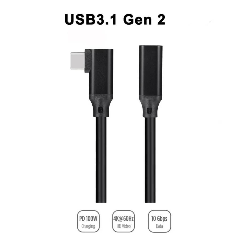 

Elbow 100W PD 5A USB3.1 Type-C Extension Cable 4K 60Hz USB-C Gen 2 10Gbps Extender 0.2m 0.5m 0.1m 2m