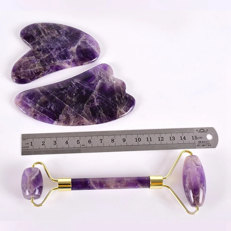 

ABVP Amethyst Facial Roller Scraping Tool Set Facial Neck Massage Natural Stone Jade Roller Weight Loss Anti-Wrinkle Cellulite B
