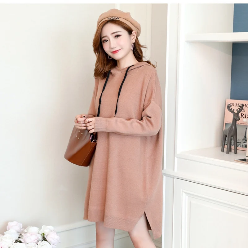 Новый свитер для беременных трикотажное платье с капюшоном модный топ женщин