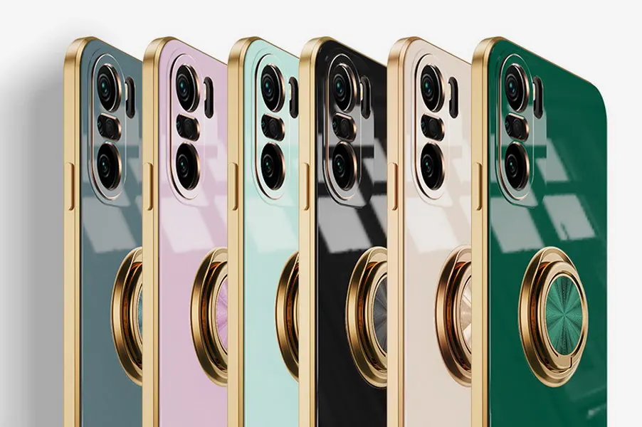 

Beautiful plating Case For POCO F3 case Redmi K40 Pro Silicone Ring Stand Holder color Cover For Mi 11 10T Pro fundas
