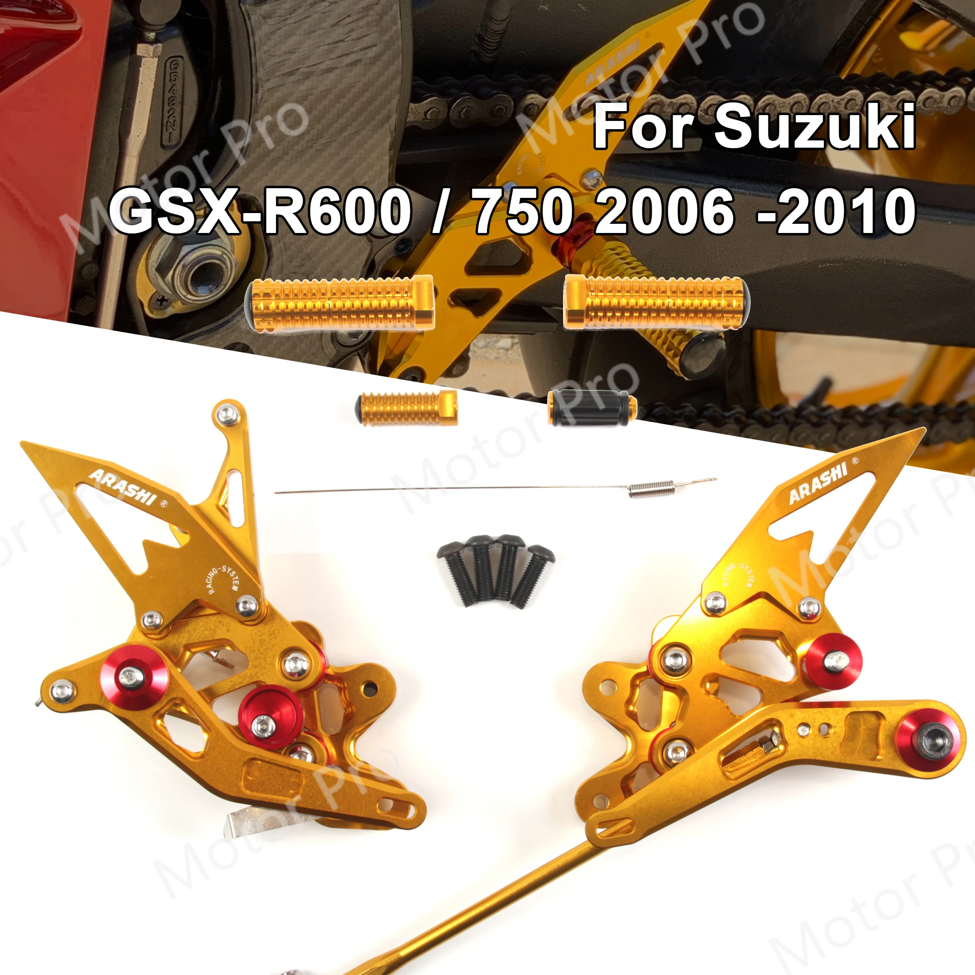 

Adjustable Footrests For SUZUKI GSXR 600 750 2006 - 2010 2007 2008 2009 Foot Peg Rearset Pedal GSX-R GSX R GSXR600 GSXR750 Gold