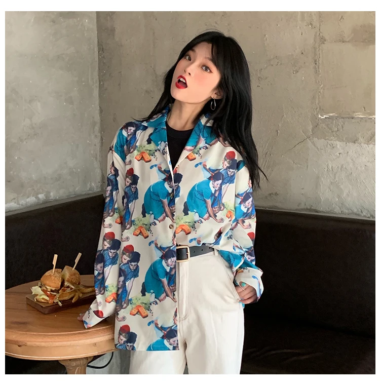 

Hipster blusas mujer de moda cartoon print loose women blouses fashion brand Korean casual shirts preppy style tops new autumn