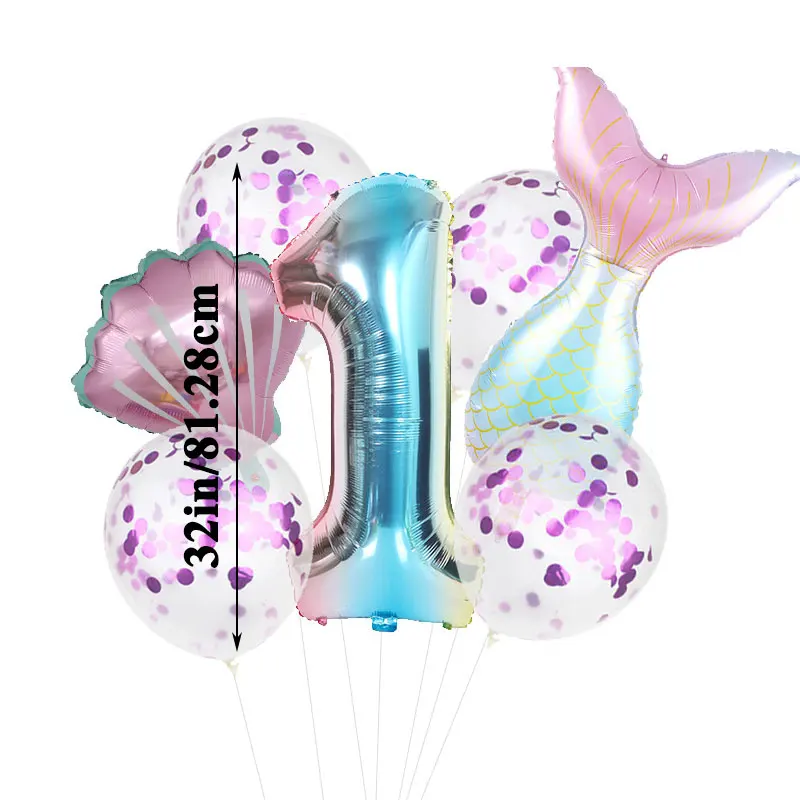 

1pc Mermaid Party Balloons 32inch Number Foil Balloon Kids Birthday Party Decorations Baby Shower Decor Helium Globos