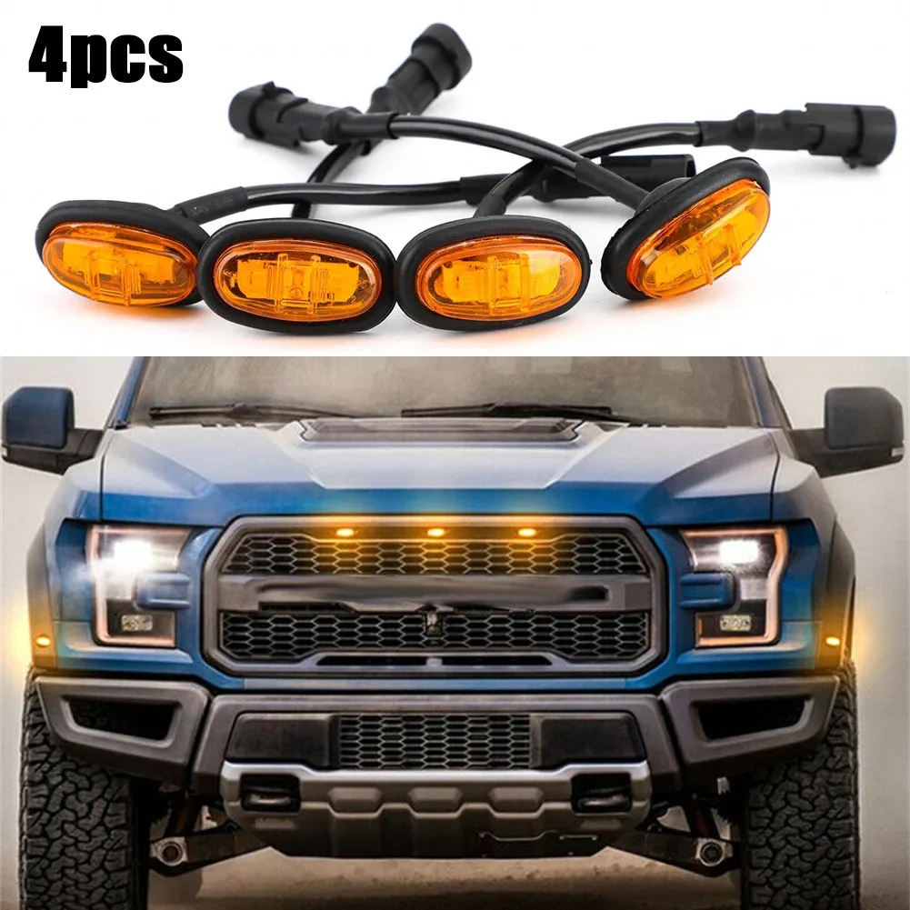 

4pcs DC 12-24V Car LED Front Grille Eyebrow Running Lights For Ford F150 Raptor 2013-2021 Amber Yellow Vehicle Grille Light