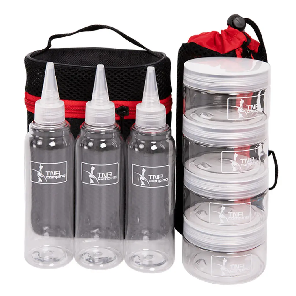 

Camping Spice Jars Set of 7 Sauce Seasoning Container Bottles with Carry Bag