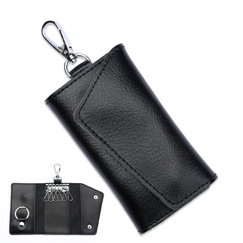 

Men Leather Key Holder Organizer Pouch Car Key Bag Wallet Housekeeper Key Case Mini Card Bag Black