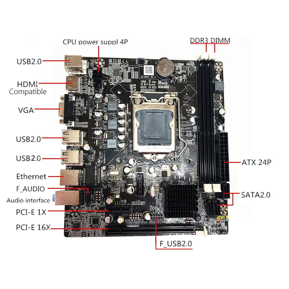 

LGA 1155 Intel материнская плата для Intel Core i5 / i3 RealtelALC662 канал аудио чип Интегрированный VGA HDMI совместимость DDR3