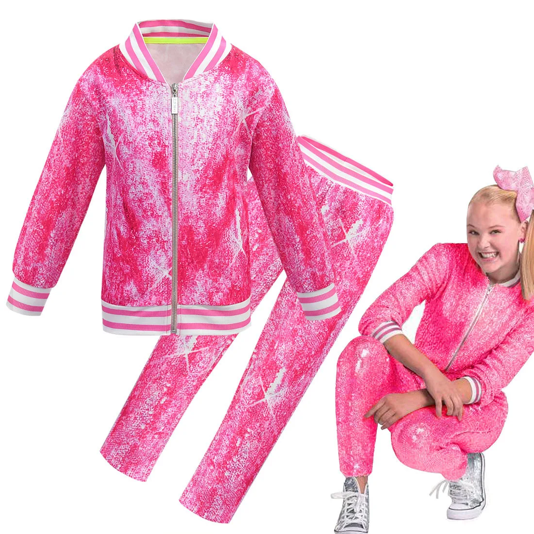 

Jojo Siwa Halloween Costume Casual Tracksuit Children Cotton Zipper Jacket Pants 2Pcs/Sets Teen Girls Sport Suit Clothing Set